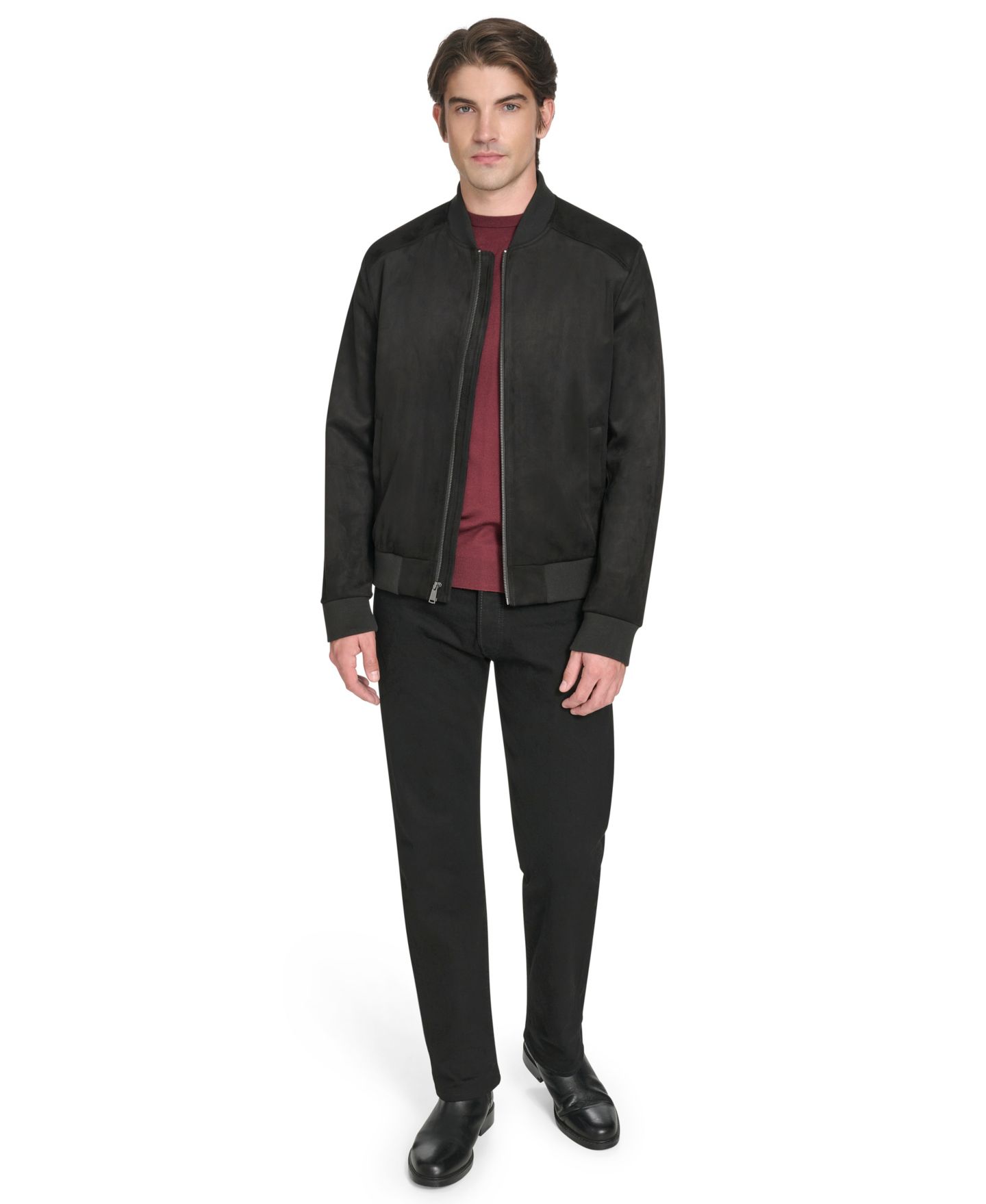 Мужская куртка Cole Haan Faux Suede Bomber, цвет: Чёрный — фото 2