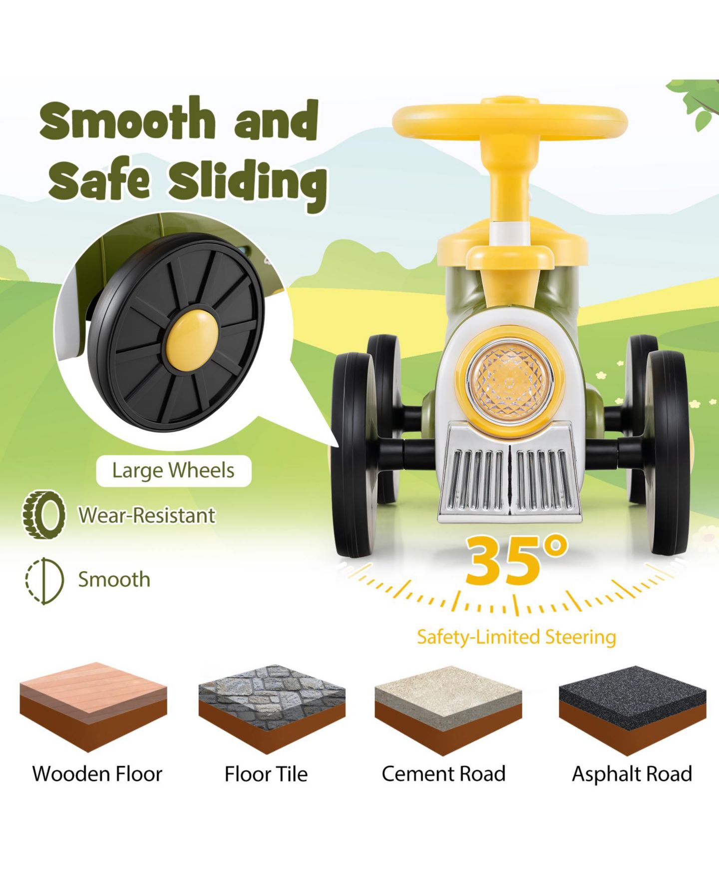 Детская игрушка HONGGE Ride-On Train with Whistle Sound and Under-Seat Storage, Ages 19-36 Months, цвет: Зелёный — фото 10