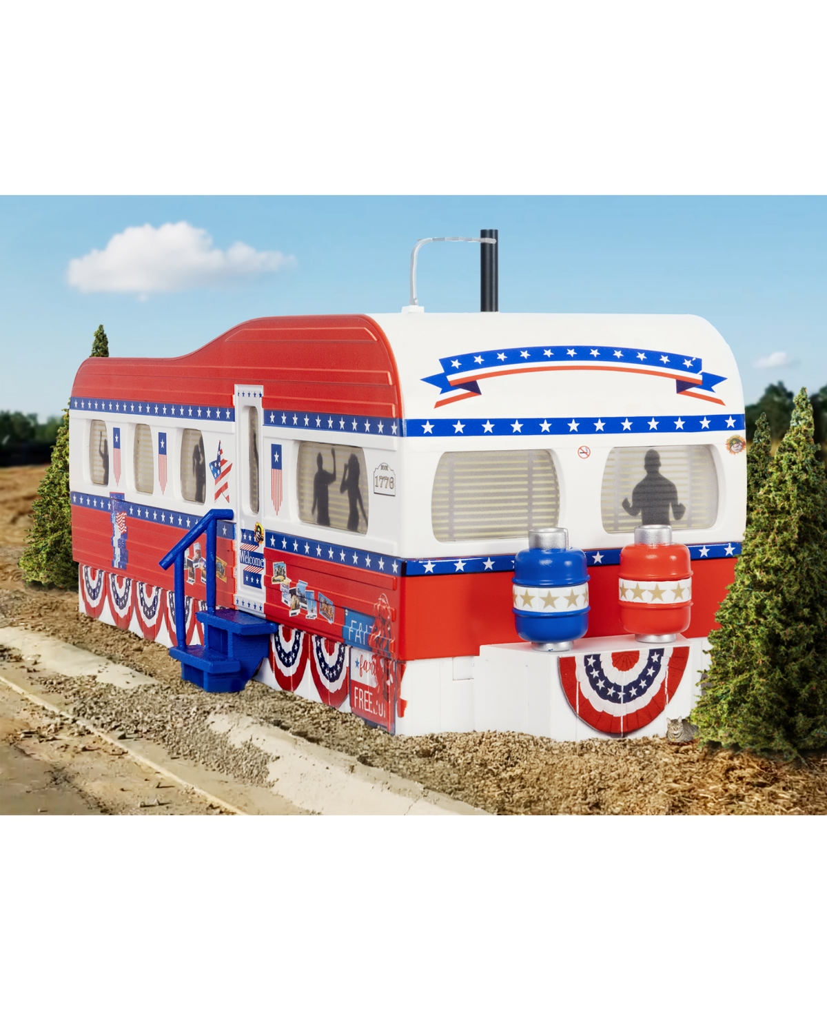 Lionel Patriotic Plug-Expand-Play Mobile Home Trailer O Gauge Model Train Accessory