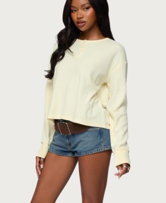 Women's Deni Long Sleeve Henley Waffle Top