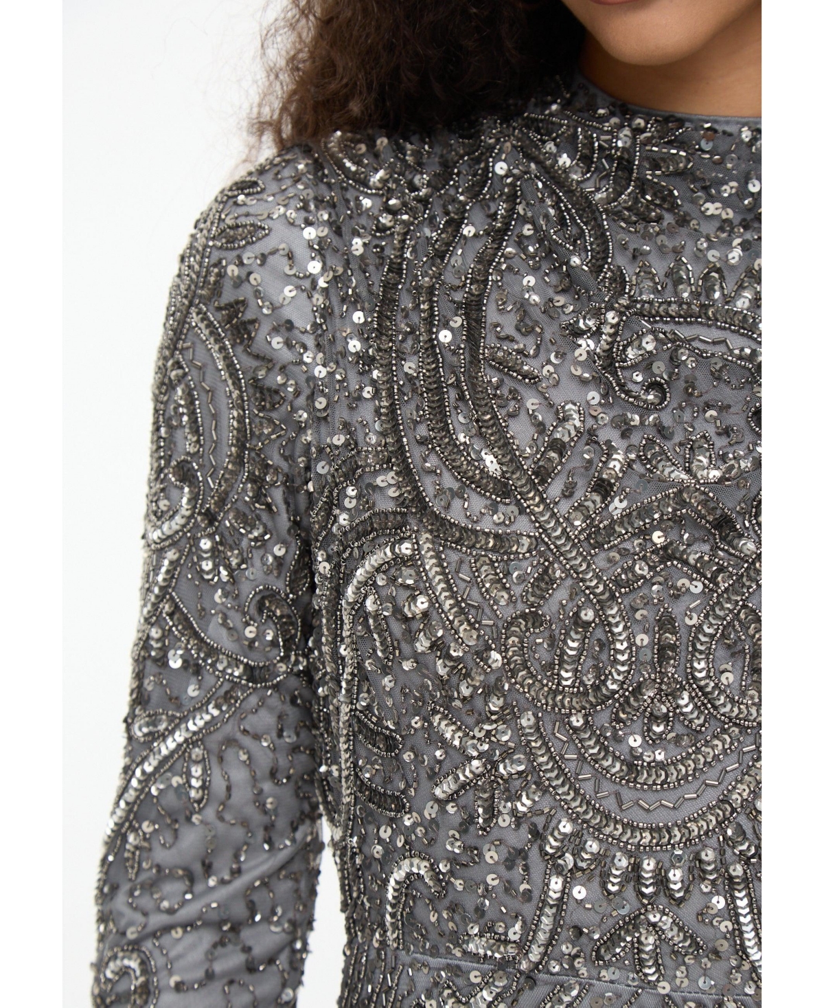 Maryisa Women's Modest Embellished Sequin Beaded Dress Maxi With Cowl Neck