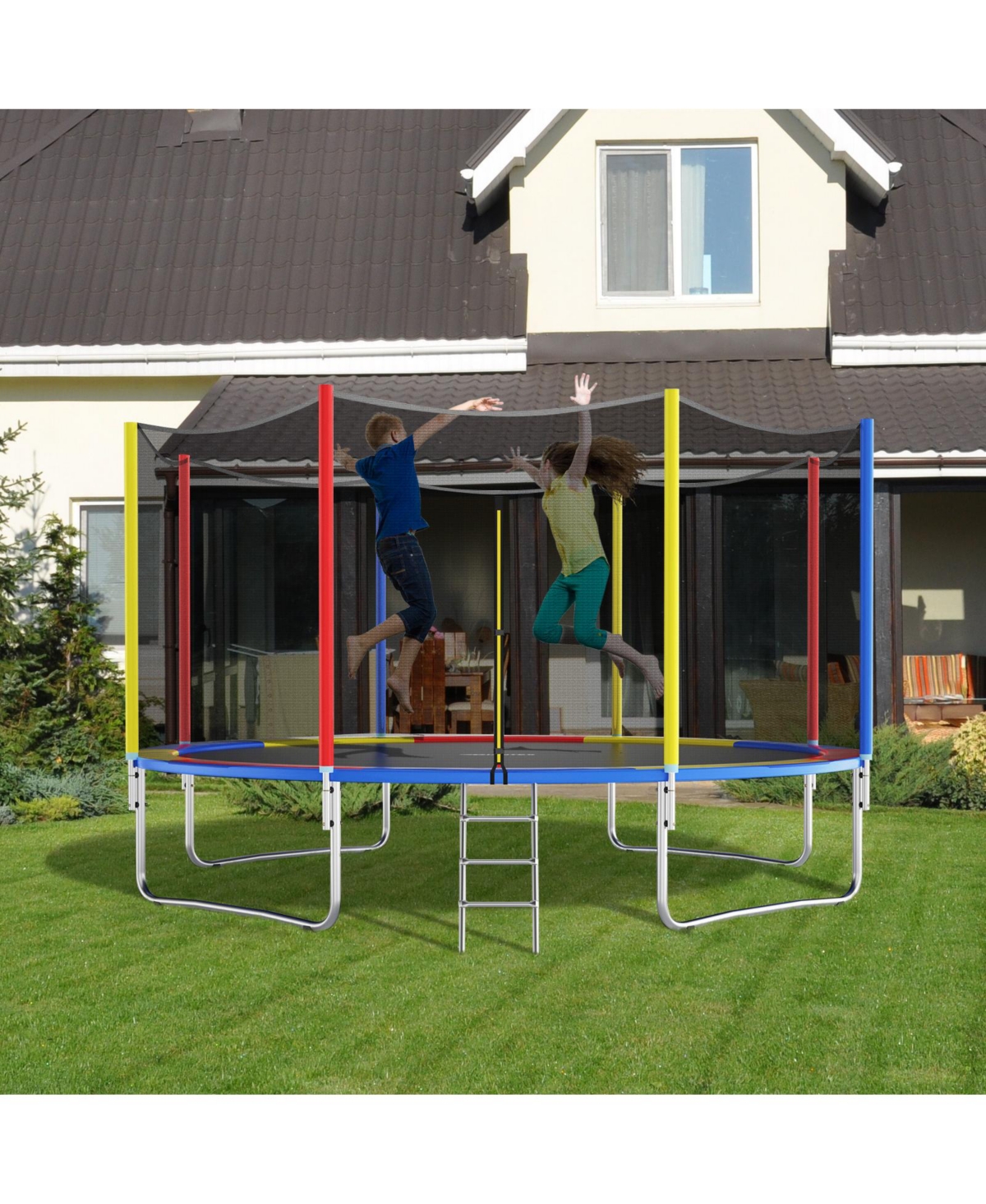 Hongge 14FT Trampoline Replacement Safety Pad with Secure Fixing Straps - Multicolor