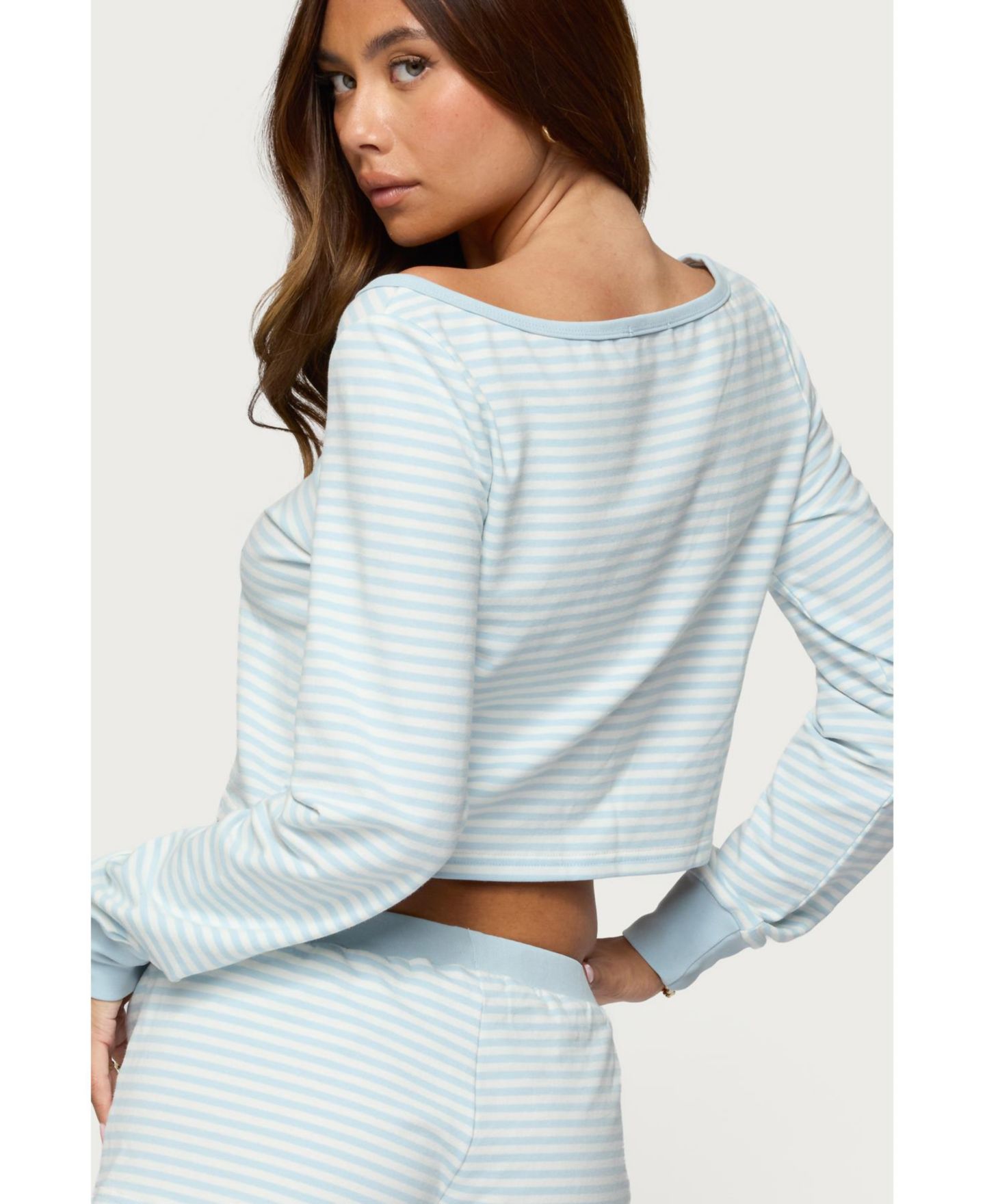 Женский топ Edikted Margret Striped Long Sleeve, цвет: Светлый синий — фото 2