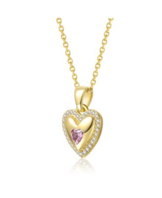 Sterling Silver 14K Gold Plating with Pink Cubic Zirconia Heart Pendant Necklace