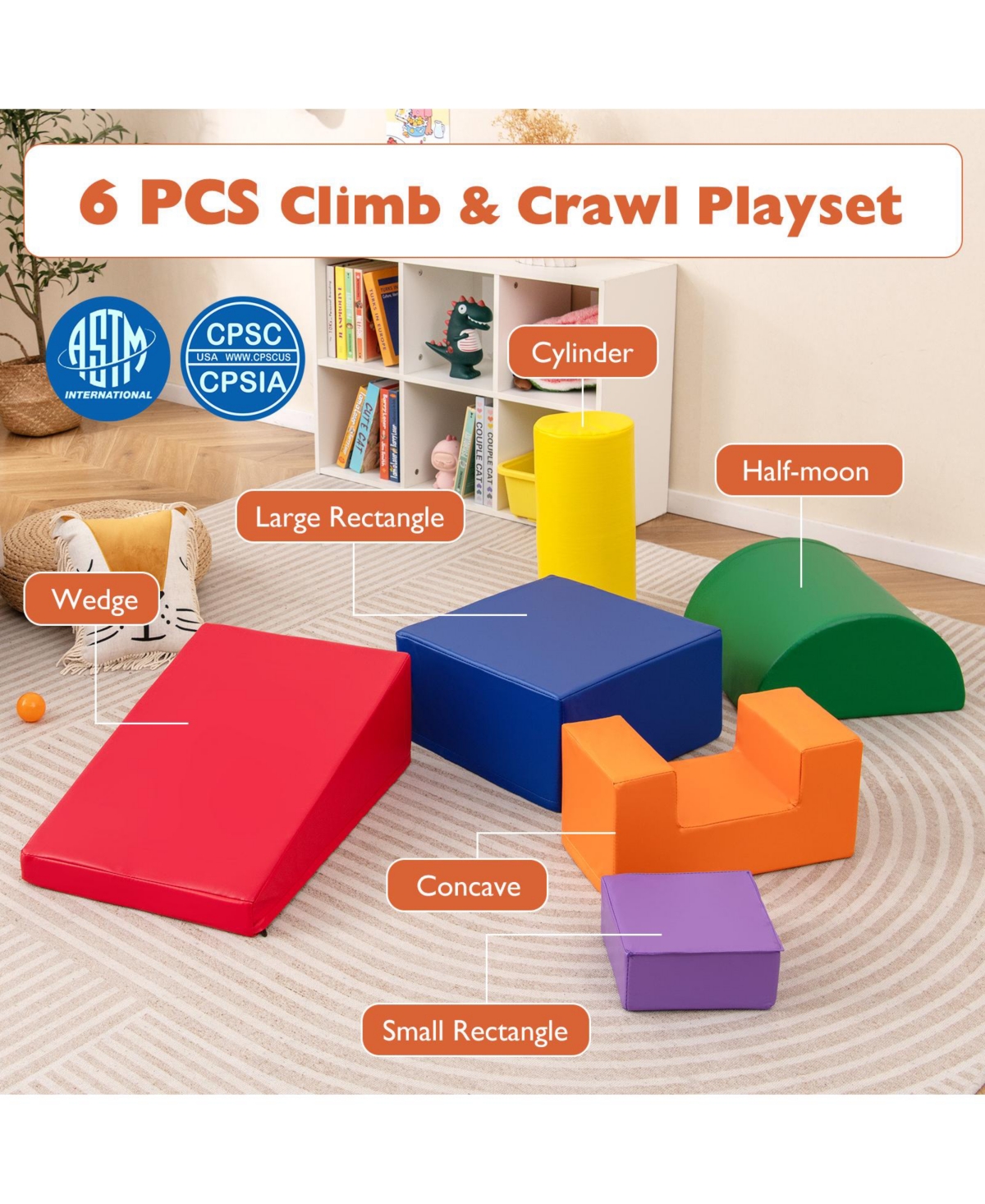 Hongge 6-Piece Foam Climbing Blocks Playset for Toddlers Indoor Activity