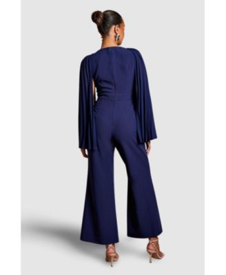 Women's V Neck Pleated Jumpsuit