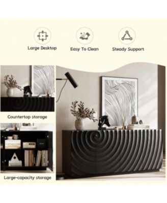 Buffet Cabinet with Storage, 4 Doors Modern Accent Sideboard, 59" Wide (Black)