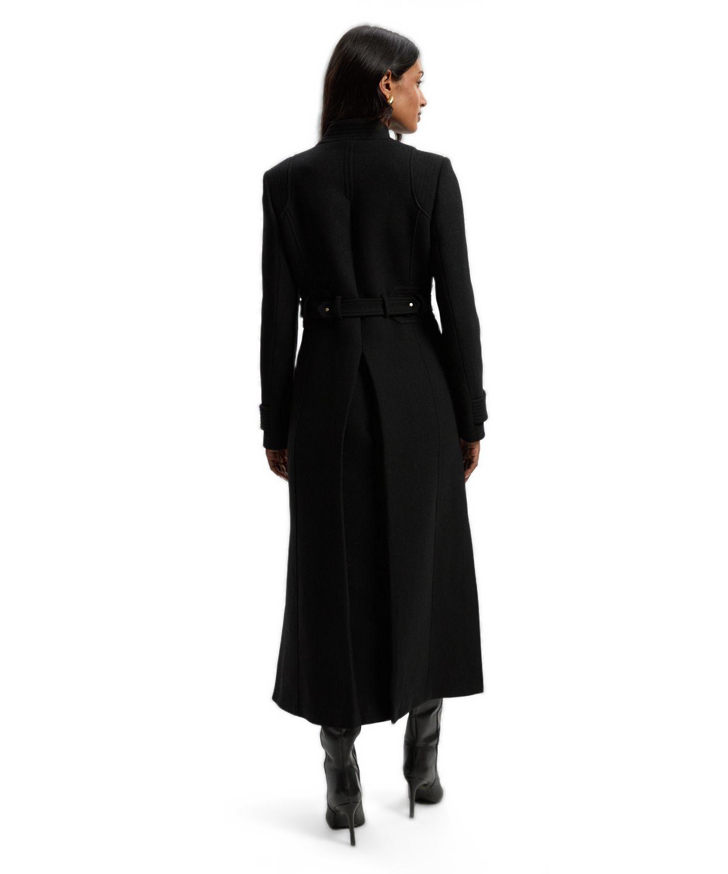Women's Wool Notch Neck Belted Maxi Coat