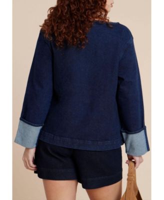 Women's Plus Size Cuffed Sleeve Denim Top