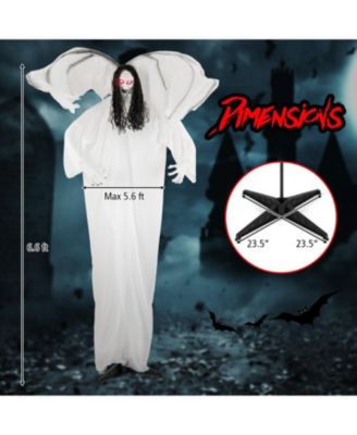 6.6 ft Halloween Animatronic Standing Angel with Sound-Activated Light-up Eyes and Flapping Wings