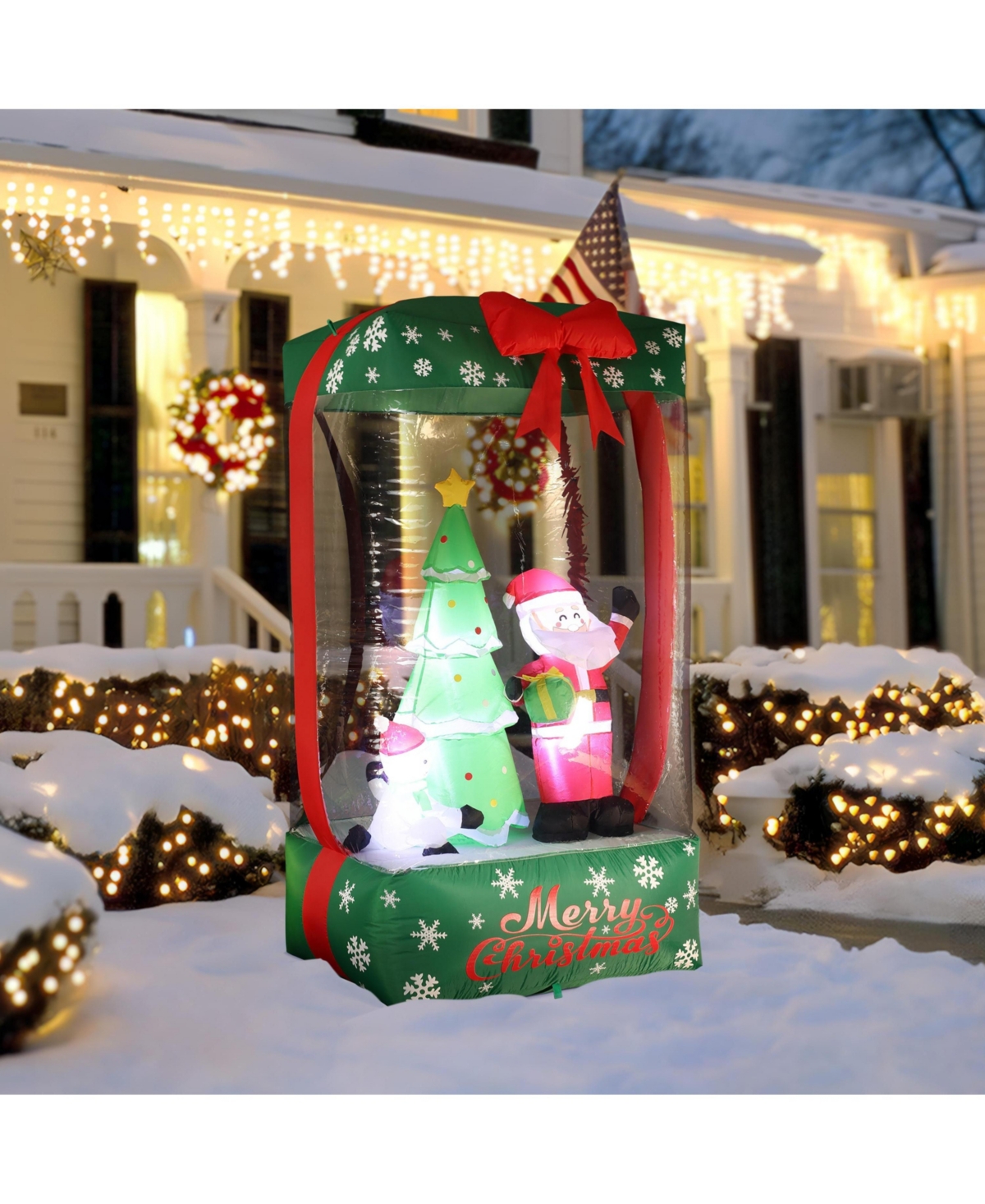 LuxenHome 6Ft Holiday Santa Display Present Inflatable with Lights
