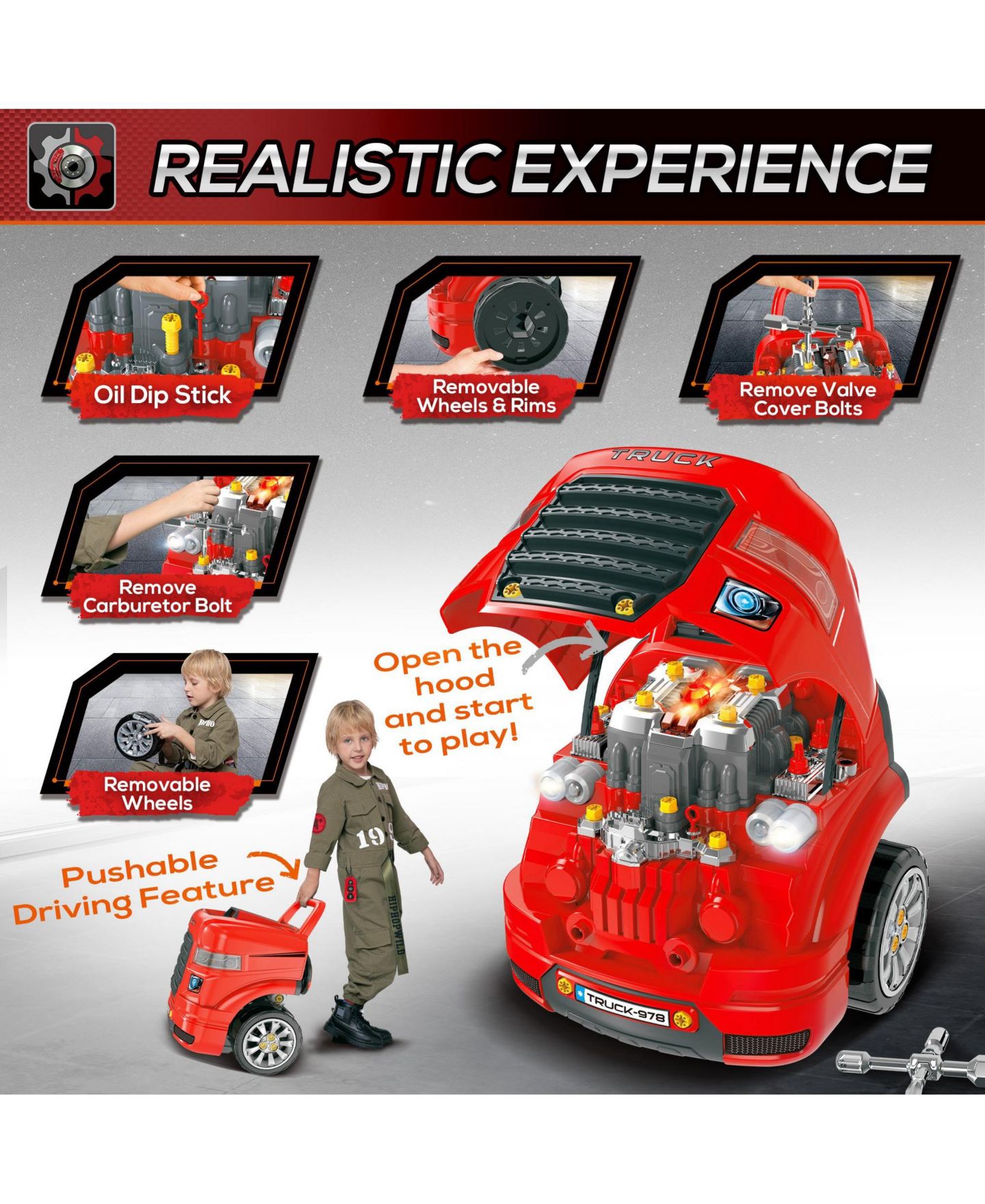 Детские игрушки Qaba Mechanic Kids Truck Engine Interactive Toy Set, 61-Piece, Ages 3+ — фото 3