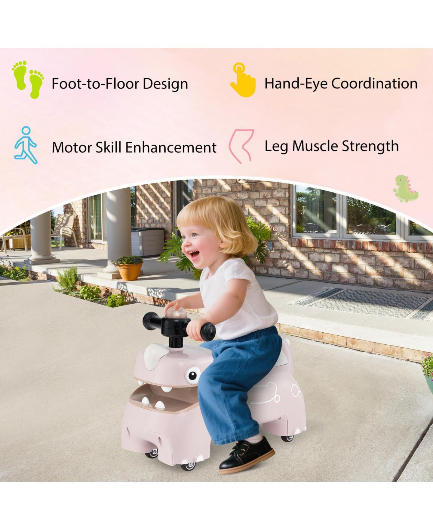 Детская игрушка HONGGE Toddler Ride-On Sliding Car with Lights and Music, Ages 18 Months+, цвет: Розовый — фото 3