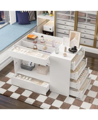 Glass Top 8-Drawers Dresser ,Display Cabinet,Manicure Nail Table,Bedroom/Kitchen Island,Makeup Table