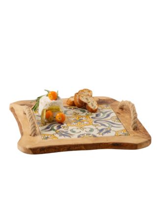 Tunisian Tile Olive Wood & Ceramic Serving Tray