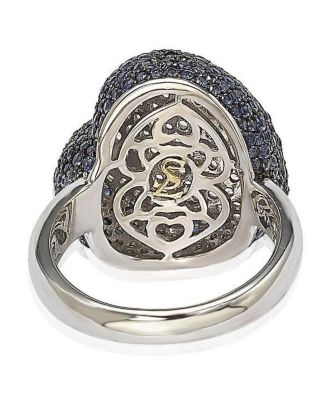 Suzy Levian Sterling Silver Sapphire Pave Puff Heart Ring