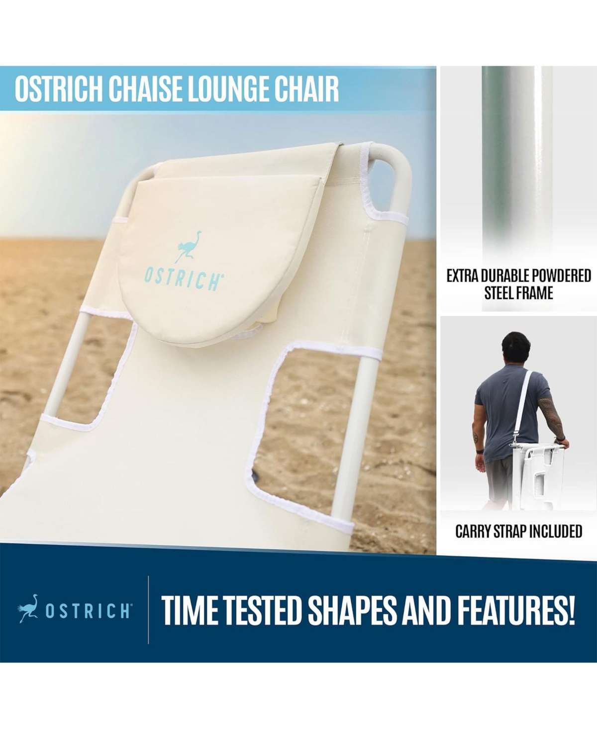 Ostrich Chaise Lounge Versatile Facedown Beach Camping Pool Tanning Chair