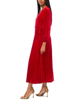 Women's Long-Sleeve Stretch-Velvet Dress