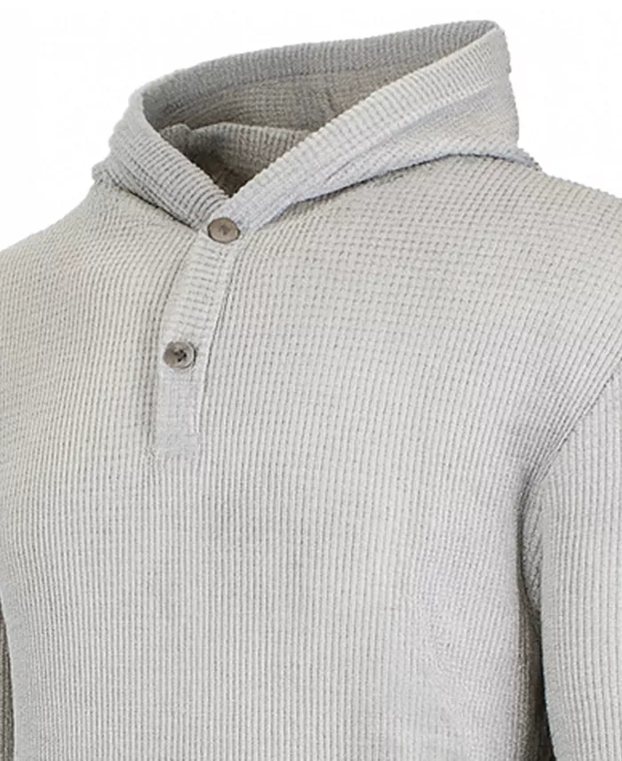 Men's Regular-Fit Waffle Knit Thermal Henley Hoodie - thumbnail 3