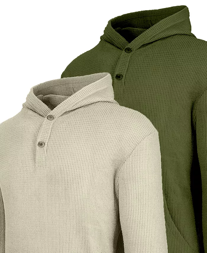 Men's Regular-Fit Waffle Knit Thermal Henley Hoodie, 2-Pack - thumbnail 3
