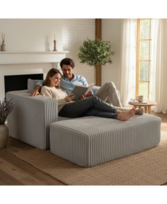 Streamdale Oversized Corduroy Lounge Chair with Ottoman, Modular Deep-Seat Floor Couch - Smoke Grey