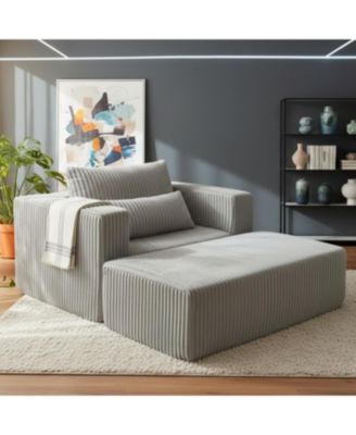 Streamdale Oversized Corduroy Lounge Chair with Ottoman, Modular Deep-Seat Floor Couch - Smoke Grey
