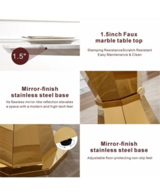 Streamdale 47" Round Marble Dining Table with Gold Stainless Steel Base