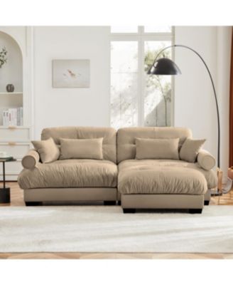 Camel Oversized Modern Velvet Two-Seater Sofa with Ottoman and Pillows