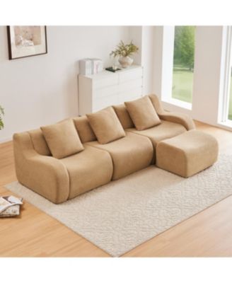  Boneless Sofa, 3 Seat Teddy Fabric, Anti-Slip, No Assembly