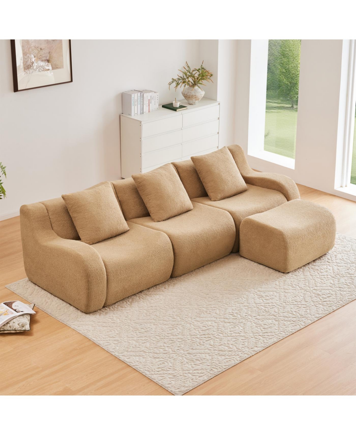 Streamdale Furniture Boneless Sofa, 3 Seat Teddy Fabric, Anti-Slip, No Assembly