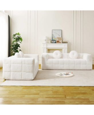 Modern Boneless Couch with Two Circular Throw Pillows