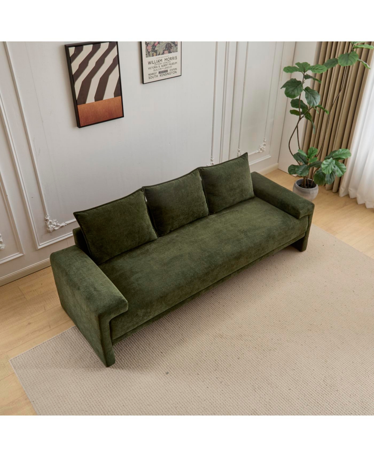Streamdale Furniture Algora 84.5 in. 3 Seater Modern Upholstered Velvet Sofa, Moss Green