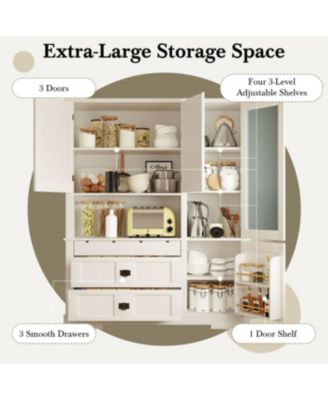 Traditional Buffet with Hutch, Large Kitchen Pantry Storage Cabinet