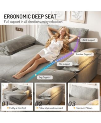 Modern Oversized Double Chaise Lounge Chair with Pillows & Wide Armrests