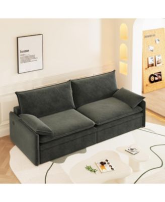 Streamdale 4-Seat Chenille Convertible Sleeper Sofa with Storage & USB, Dark Grey