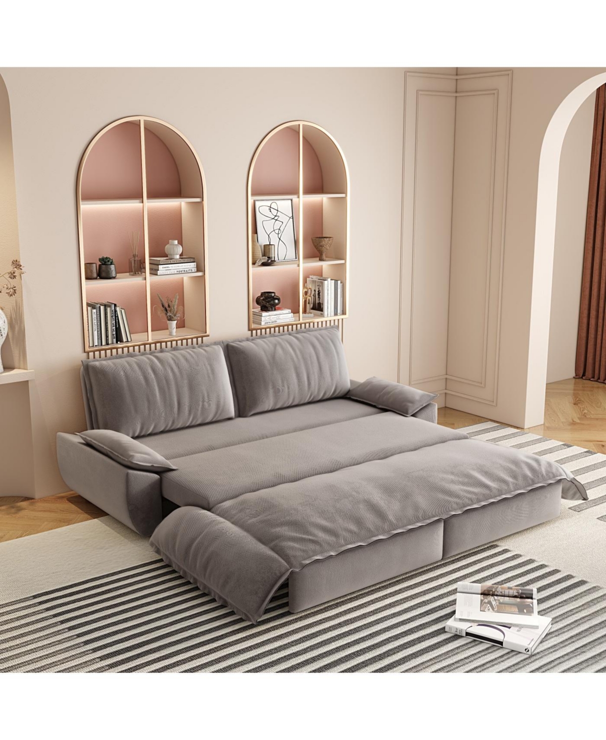 Streamdale Furniture 73.2" Queen Pull Out Sofa Bed, 3-in-1 Convertible Sleeper Sofa, Grey