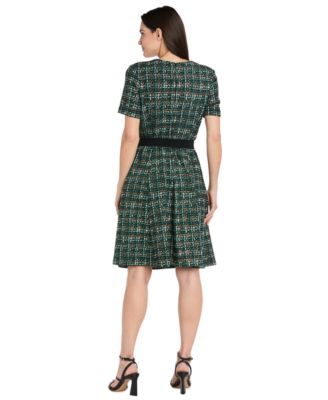 Women's Printed Scoop Neck Belted Dress