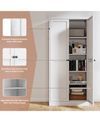 Streamdale 61" White Metal Kitchen Pantry Cabinet with 4 Adjustable Shelves