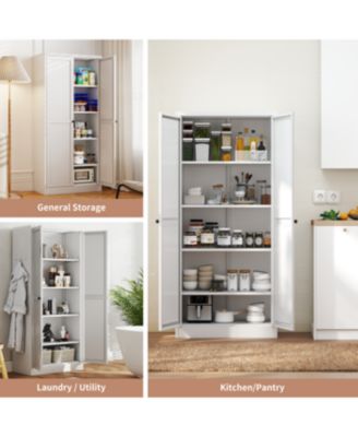 Streamdale 61" White Metal Kitchen Pantry Cabinet with 4 Adjustable Shelves