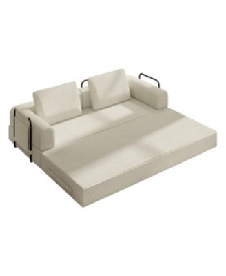 Convertible Sleeper Sofa Bed with Pillow - Corduroy Folding Mattress Couch - Beige