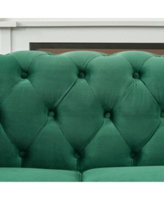Chesterfield Velvet Sofa with Roll Armrest & Nailhead, Green
