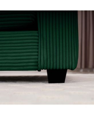 Green Corduroy Two-Seater Sofa with 2 Footrests/Ottoman