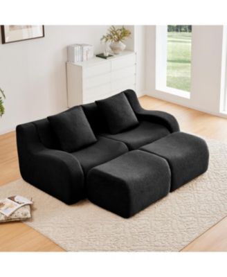 Soft Teddy Fabric Boneless Sofa, Anti-Slip, Curved Armrests, Black