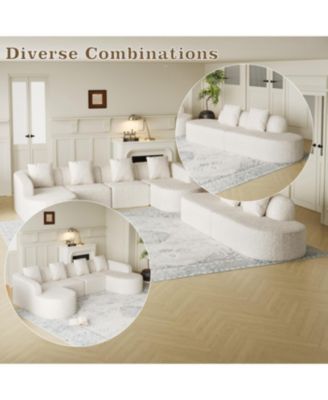 Streamdale L-shaped curved modular sofa, modern lychee-textured polyester, curved backrest with 3 pillows