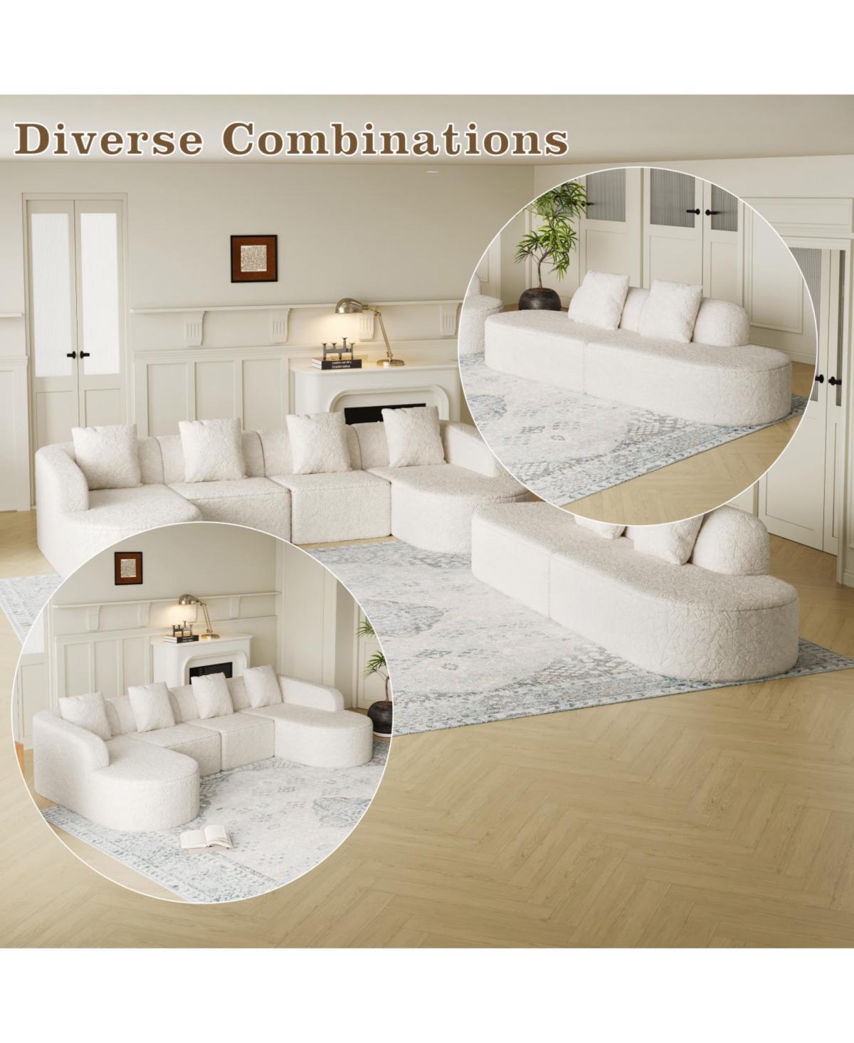 Streamdale Furniture Streamdale L-shaped curved modular sofa, modern lychee-textured polyester, curved backrest with 3 pillows