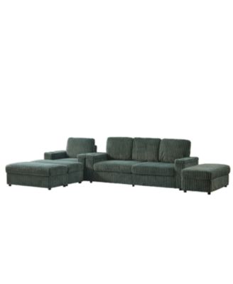 Streamdale Corduroy 3-Seater Sofa with Cup Holders for Living Room