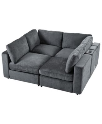 Upholstered Modular Sofa with Storage, USB, Wireless Charging & Bluetooth Speaker