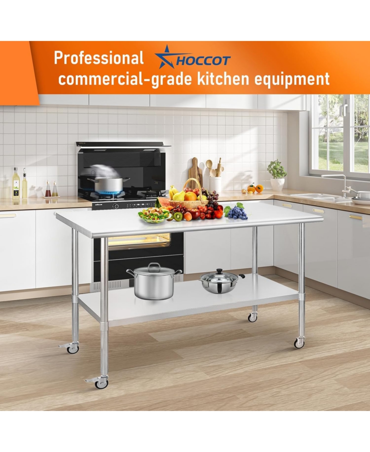 Streamdale Furniture Streamdale Stainless Steel Prep Table 24" x 60" with Wheels & Adjustable Undershelf