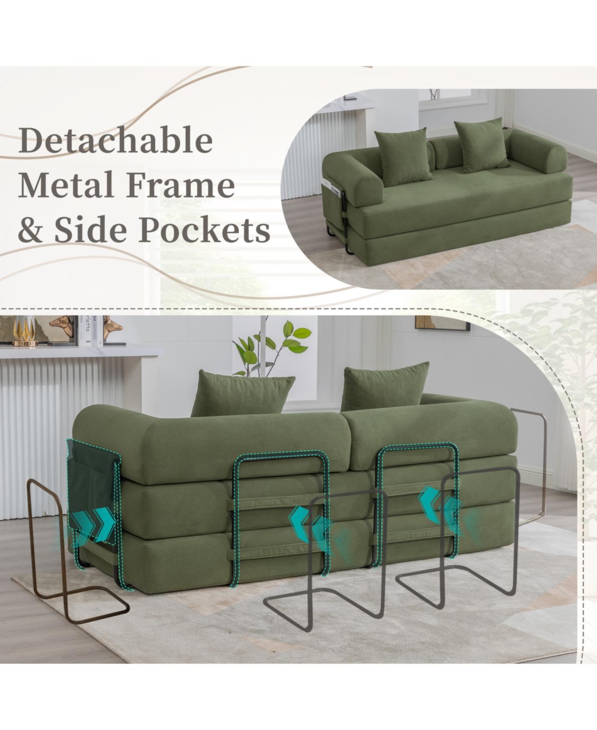 Streamdale Furniture Streamdale Foldable & Compressible Sofa with Metal Frame for Small Spaces