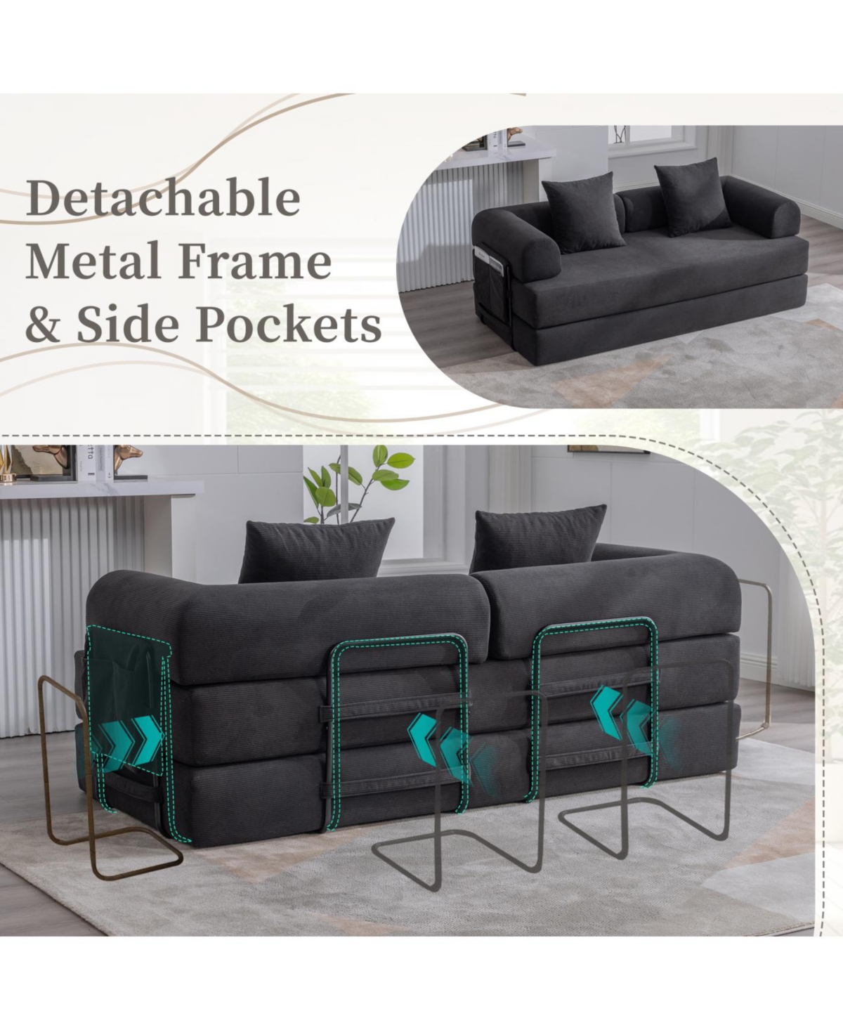 Streamdale Furniture Streamdale Foldable & Compressible Sofa with Metal Frame for Small Spaces